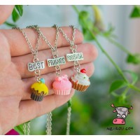 Кулон для троих друзей "Best Friends Forever. Капкейки ваниль. Цена за набор